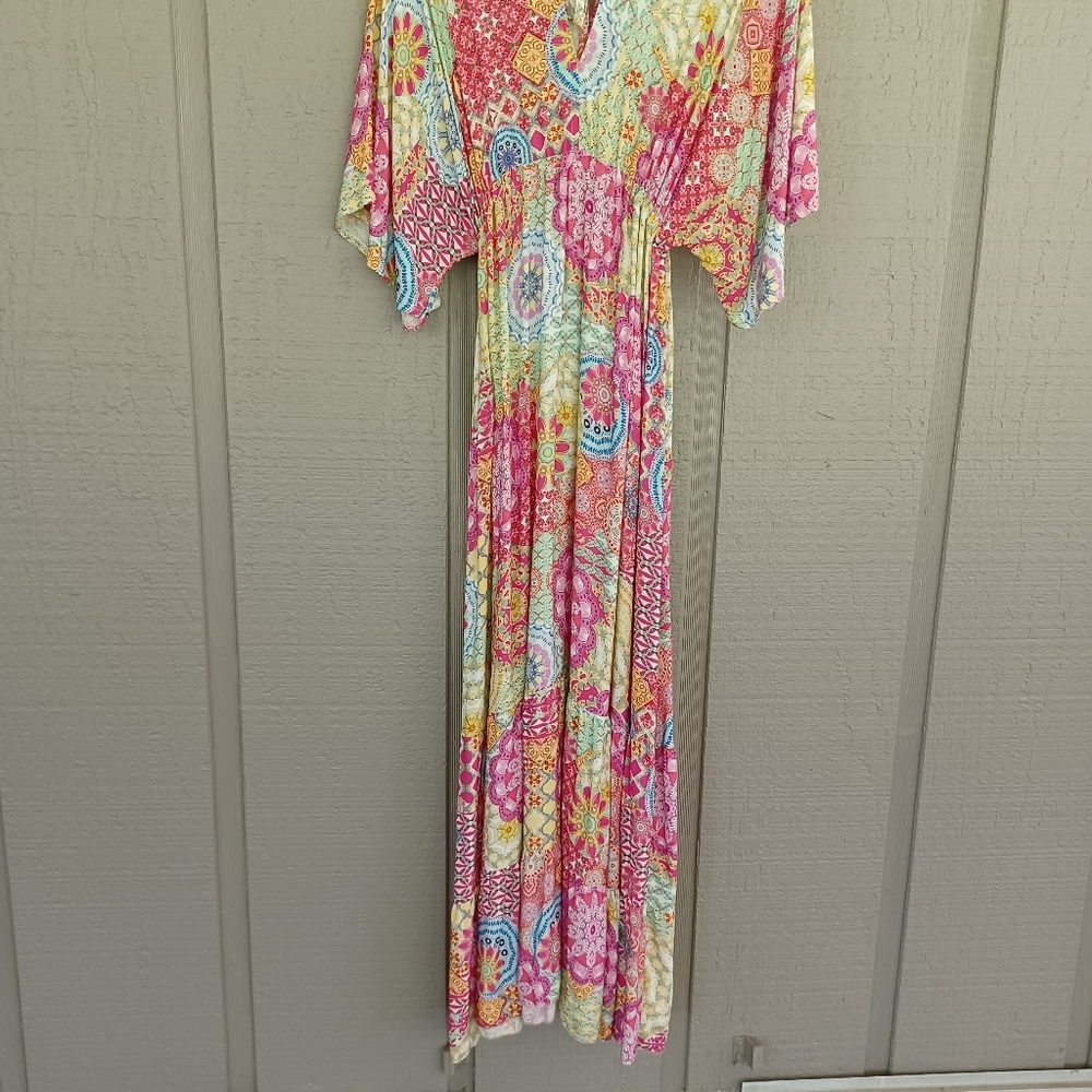 Gigi Moda Agio Maxi Dress One Size Women Boho Resort Wear Double V Neck Viscose - Picture 7 of 11
